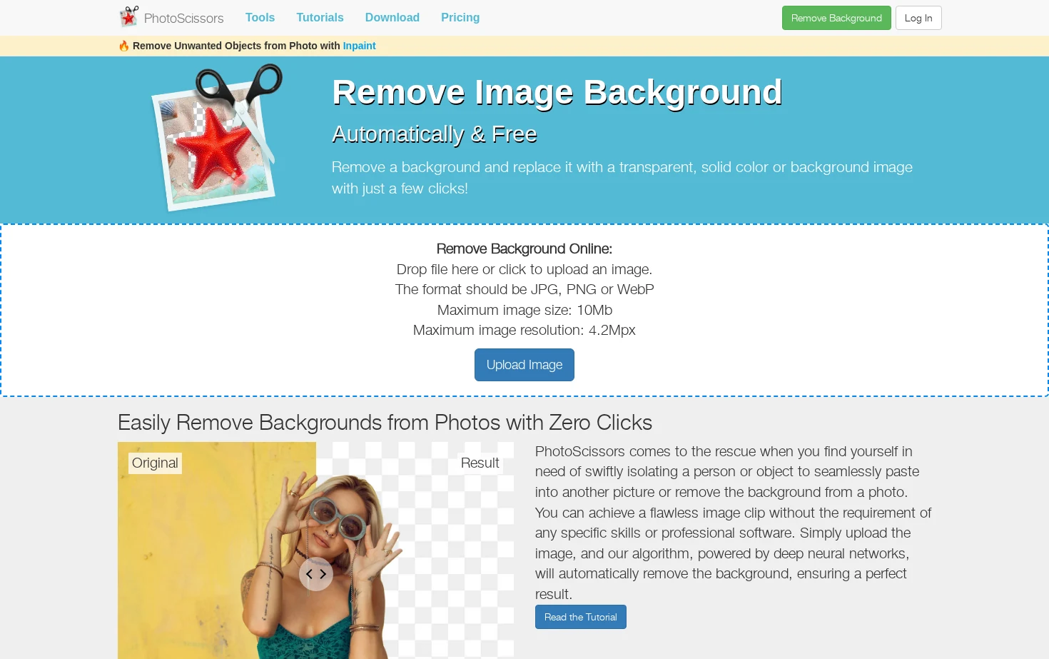 Remove Background from Image 页面快照